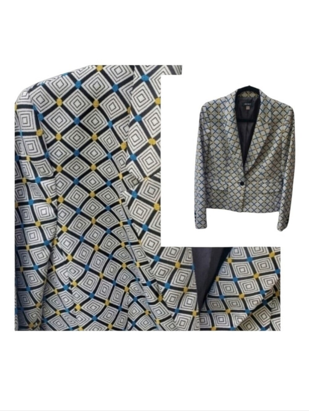 Geo Retro Print Single Waist Button Blazer Y2K Art to Wear  Size 8